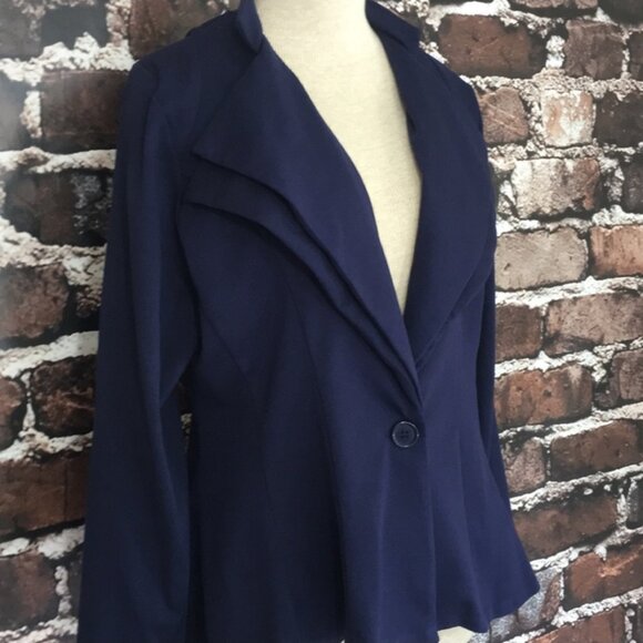 Hybrid & Company Dark Purple Jersey Peplum Flare Back Blazer Jacket Like New - Picture 4 of 8
